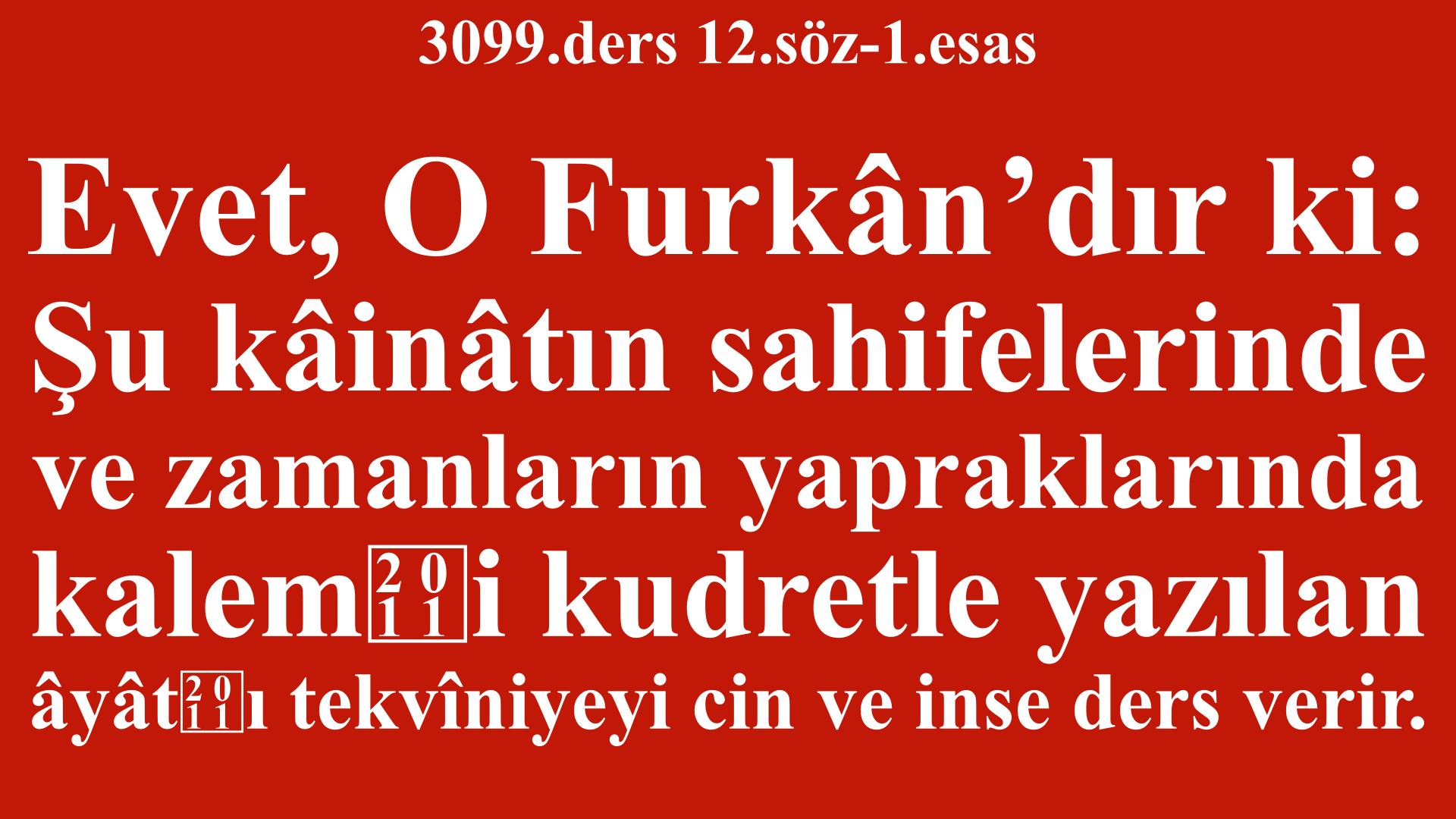 3099.ders 12.söz-1.esas-en belîğ bir tercümânıdır