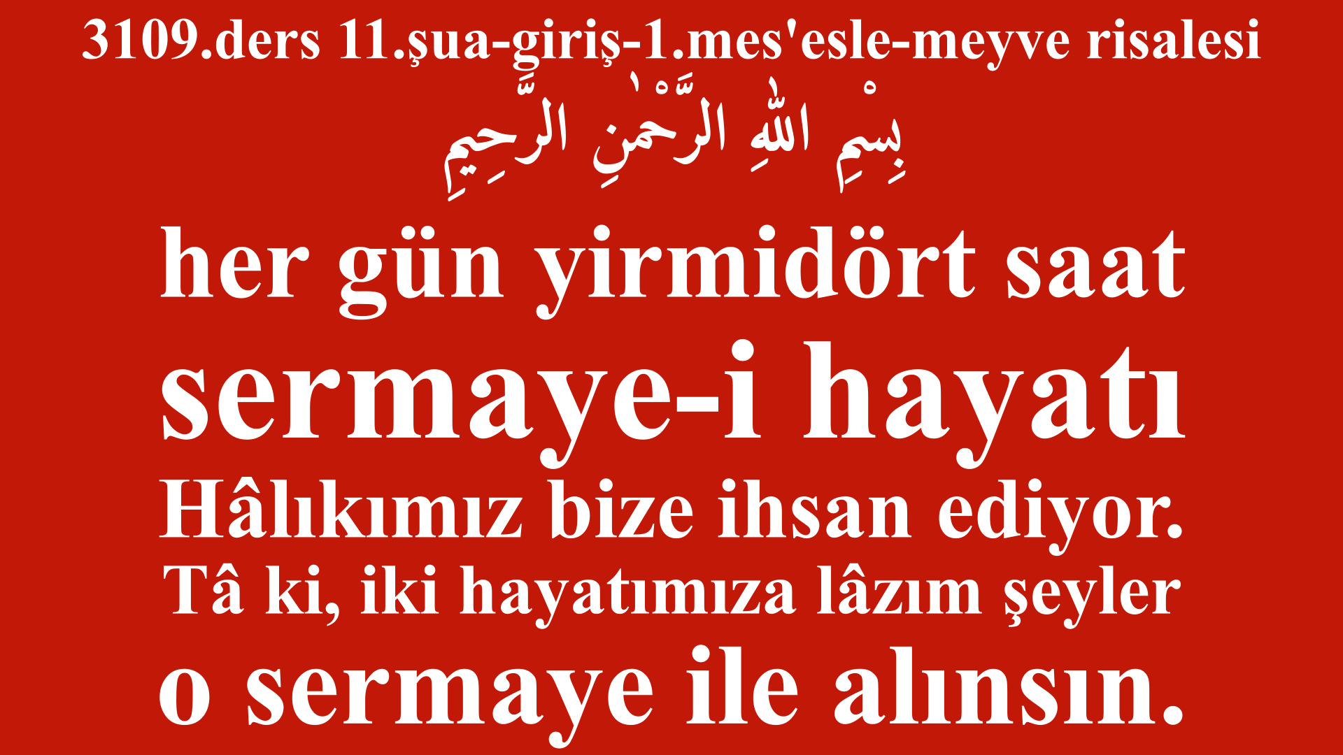 3109.ders 11.şua-giriş-1.mes'esle-meyve risalesi-Tâ ki, iki hayatımıza lâzım şeyler o sermaye ile alınsın
